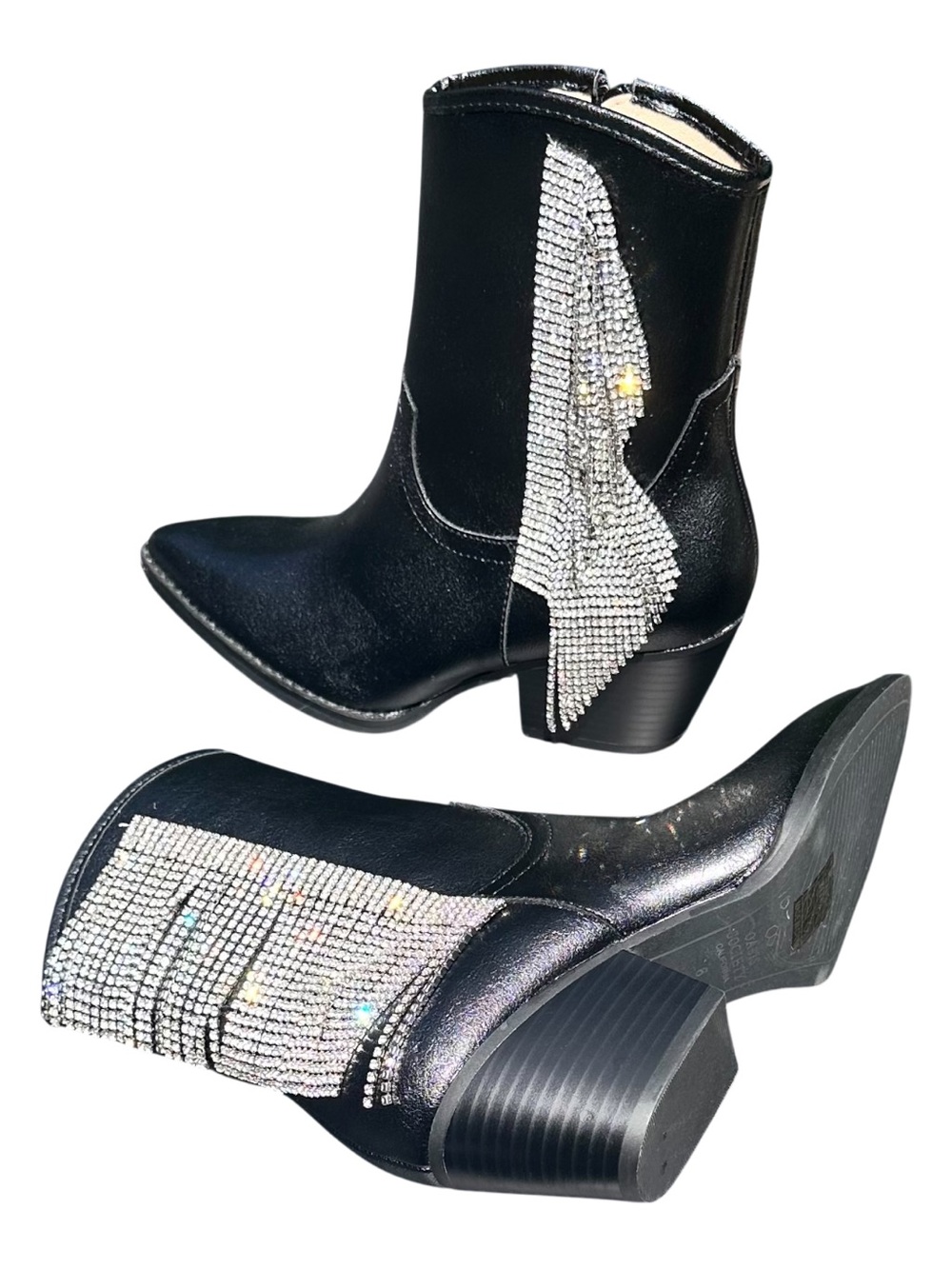 Black Rhinestone Fringe Western
Ankle Boots Sz6 NWOT